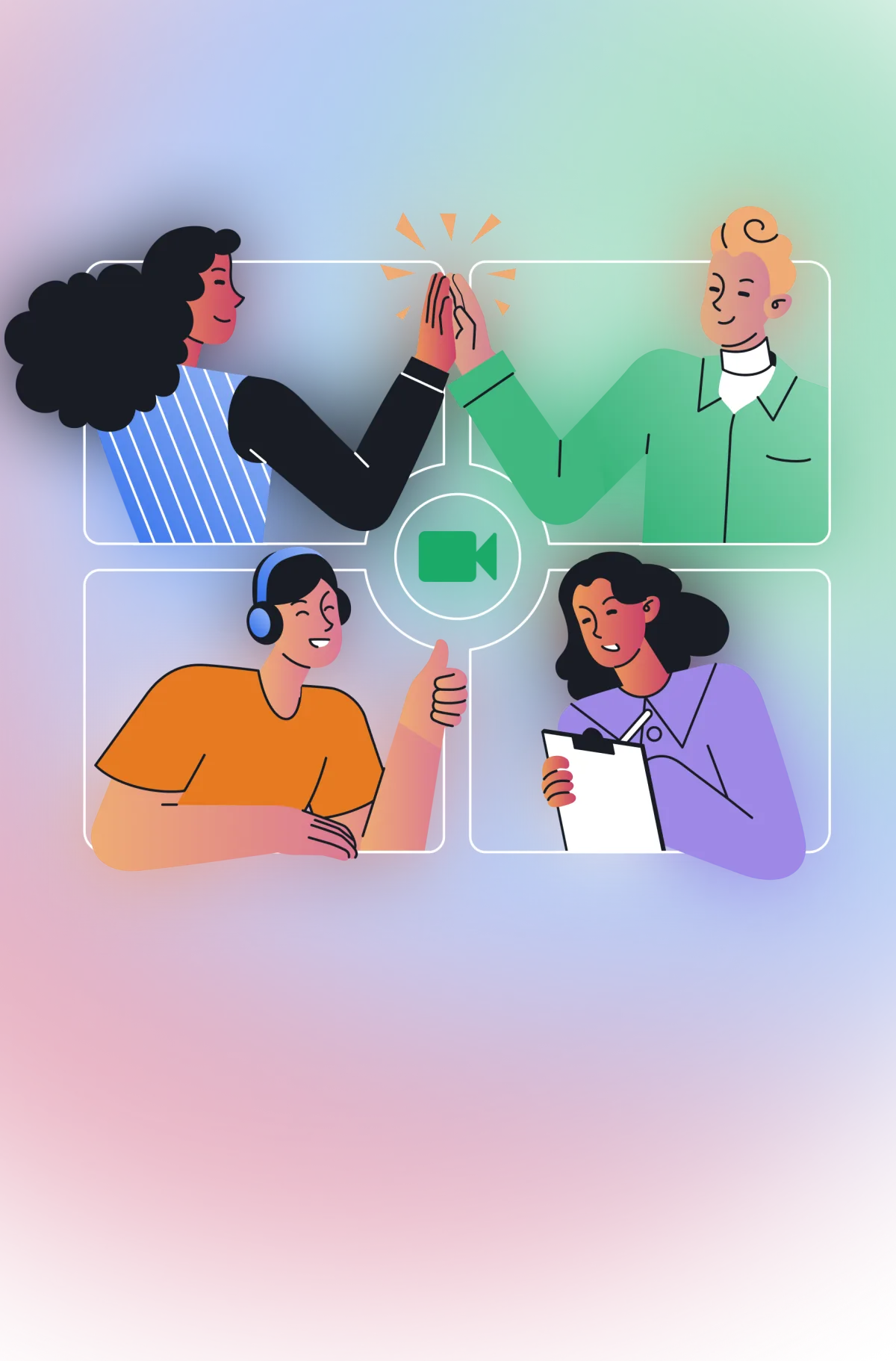 Illustration of professionals collaborating in a video call