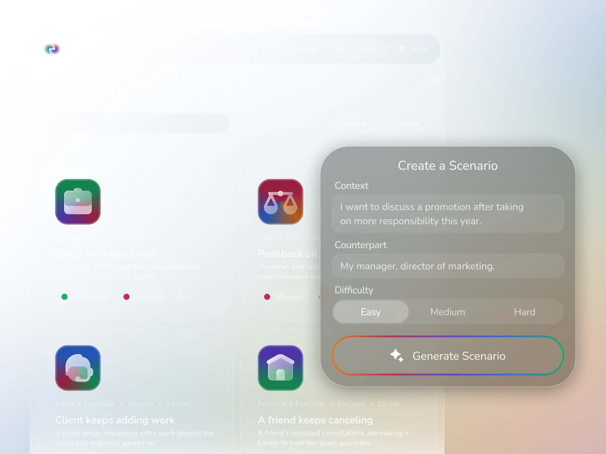 Scenario library with a custom conversation builder
