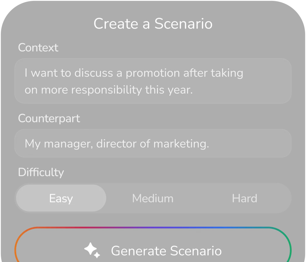 Custom scenario builder for a workplace promotion conversation